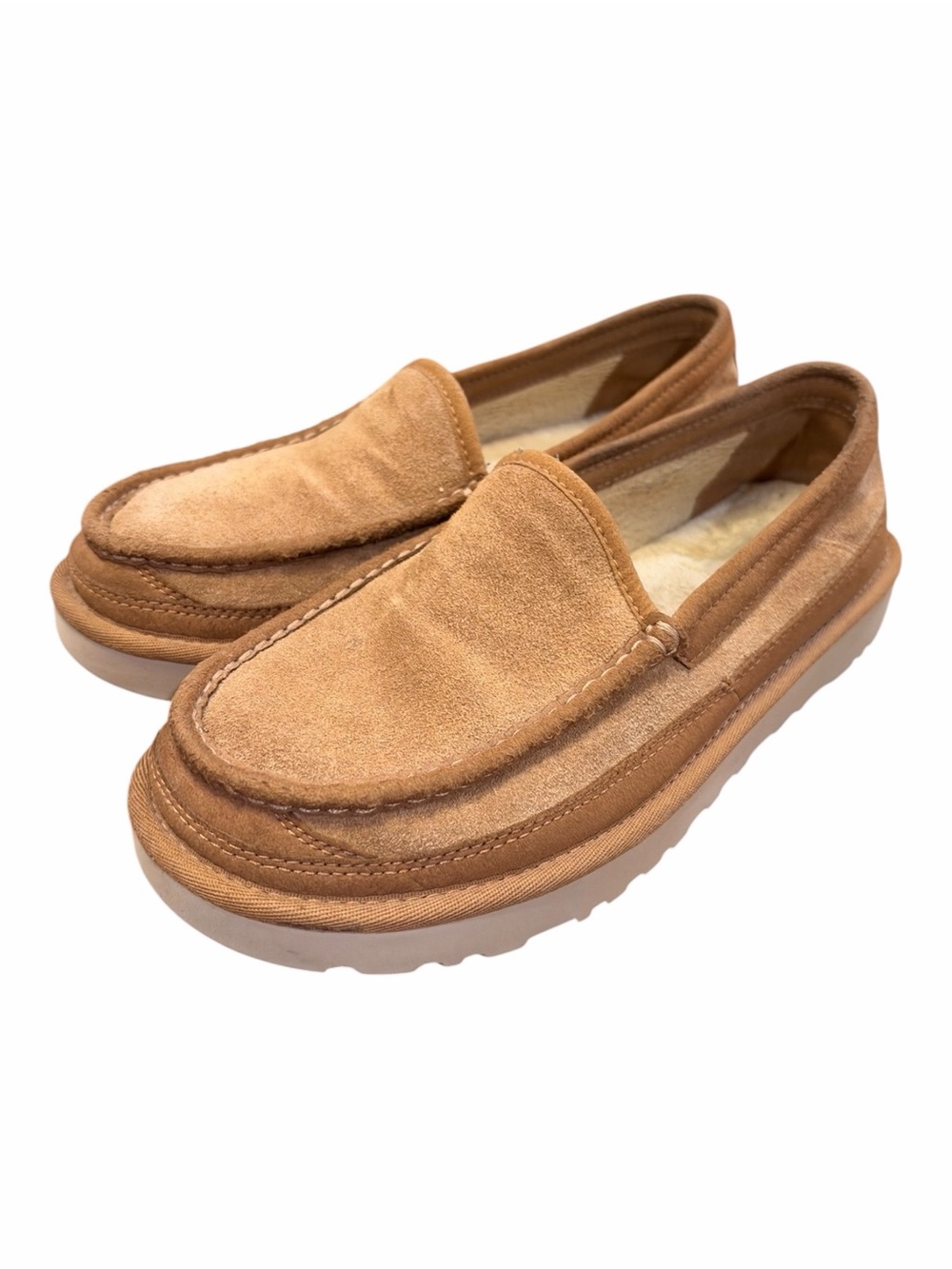 UGG Ascot Men's 8 Chestnut Suede Shearling Lined Moccasin Slippers